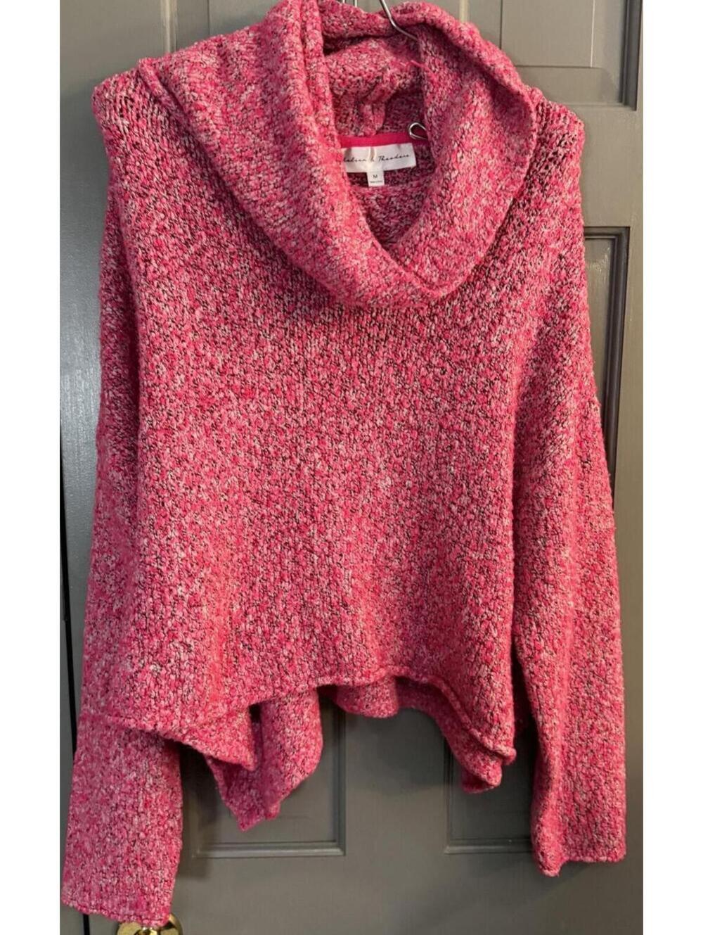 Chelsea & Theodore Pink High-Low Knit Sweater with Cowl Neck, Size M
